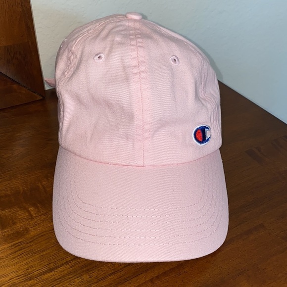 Champion Logo Spell out Baseball Hat Strap Back Adjustable Pink Color - Picture 1 of 12